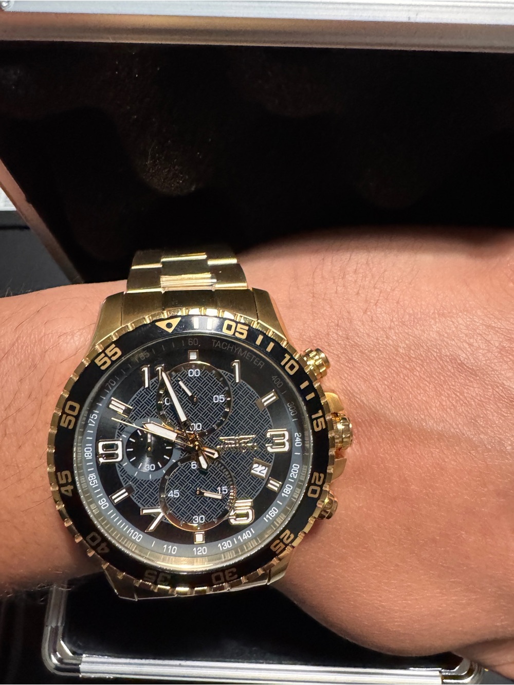 Invicta Gold Tone Men's Chronograph Watch with Black Dial